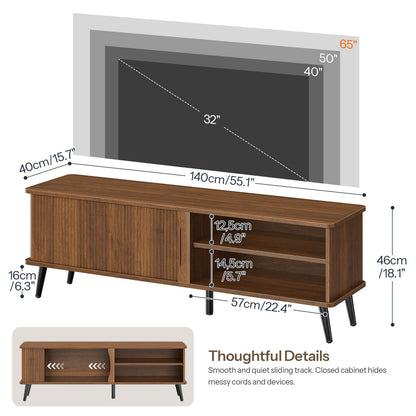 HOOBRO Mid-Century Modern TV Stand with Slatted Sliding Door for TVs up to 65"