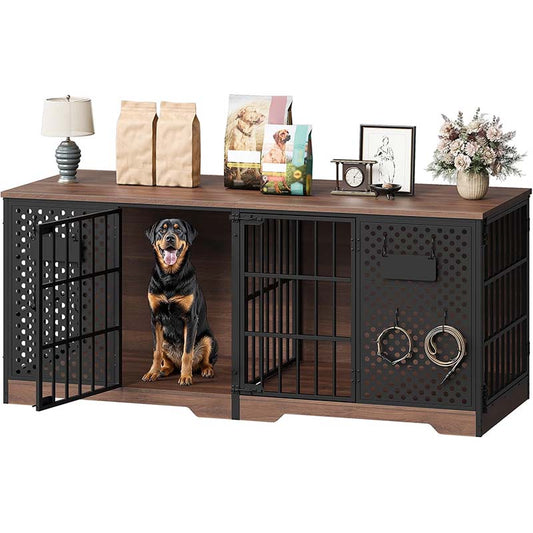 HOOBRO 71-Inch Double Dog Crate Furniture with Divider