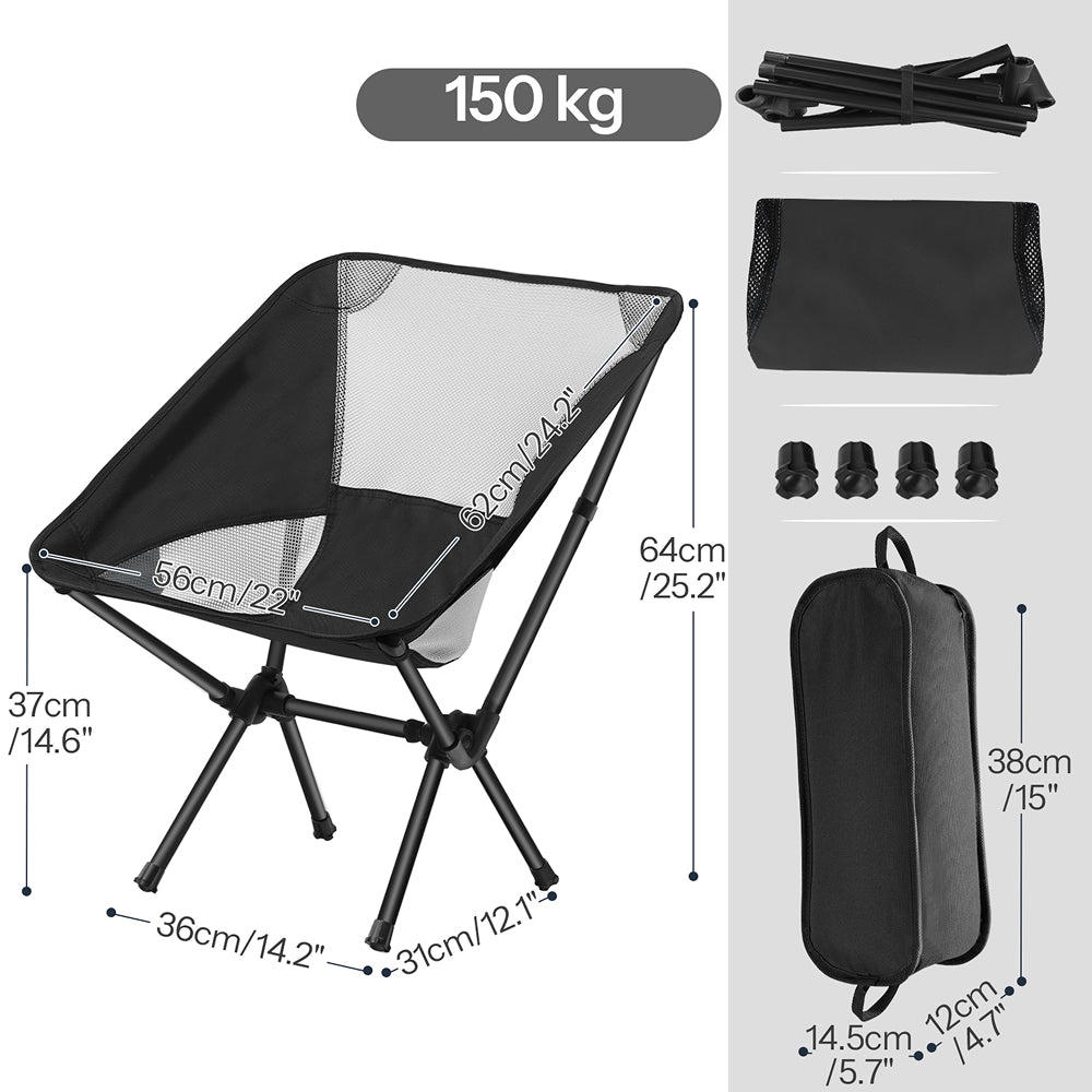 HOOBRO Ultralight Mesh Folding Camping Chair | Portable Backpacking Chair with Side Pocket & Carry Bag