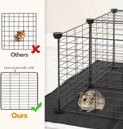 Hamster cage with a comparison to other cages on the left.