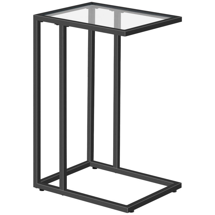 HOOBRO C Shaped End Table, Tempered Glass Side Table, Under Sofa Table, Small Coffee Snack Table for Small Spaces, Laptop End Table for Living Room, Bedside Table, Metal Frame