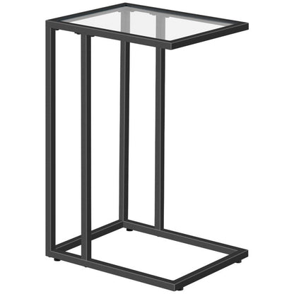 HOOBRO C Shaped End Table, Tempered Glass Side Table, Under Sofa Table, Small Coffee Snack Table for Small Spaces, Laptop End Table for Living Room, Bedside Table, Metal Frame