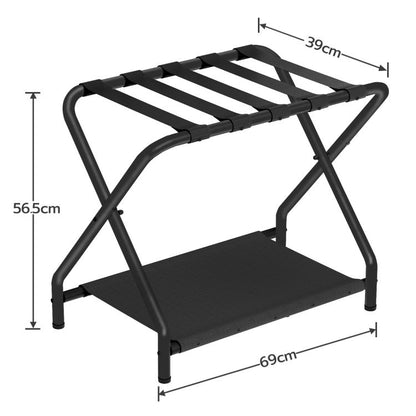 HOOBRO Luggage Rack, Folding Suitcase Stand with Fabric Storage Shelf for Guest Room, Bedroom, Hotel, Holds up to 100 lb, 27 x 15.3 x 22 Inches, Space Saving