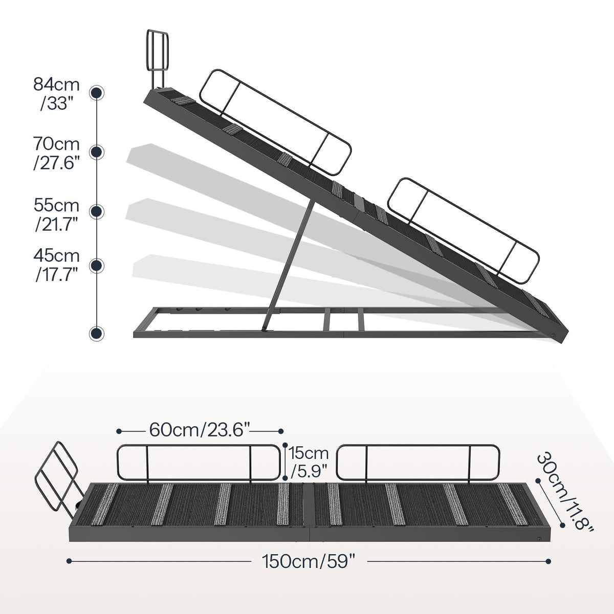 HOOBRO Adjustable Dog Ramp for Bed, 63" Length 4 Height Levels from 17.7 to 33 Inches, Foldable Pet Ramp