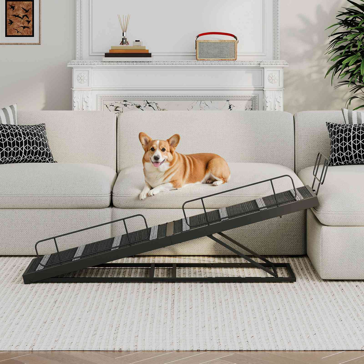 HOOBRO Adjustable Dog Ramp for Bed, 63" Length 4 Height Levels from 17.7 to 33 Inches, Foldable Pet Ramp