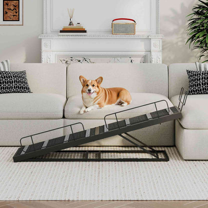 HOOBRO Adjustable Dog Ramp for Bed, 63" Length 4 Height Levels from 17.7 to 33 Inches, Foldable Pet Ramp
