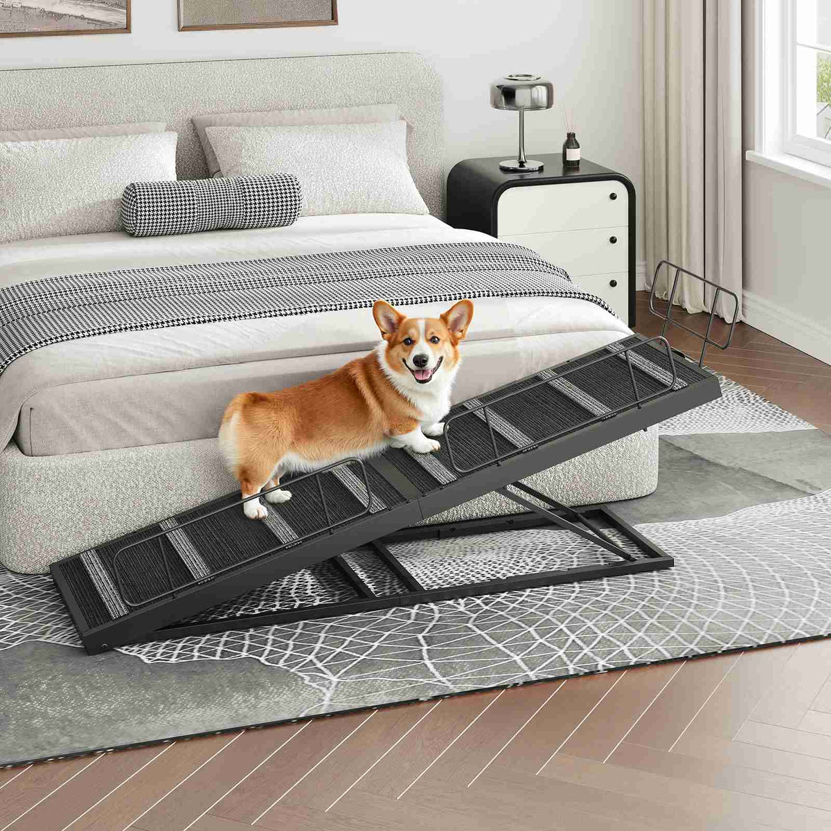 HOOBRO Adjustable Dog Ramp for Bed, 63" Length 4 Height Levels from 17.7 to 33 Inches, Foldable Pet Ramp