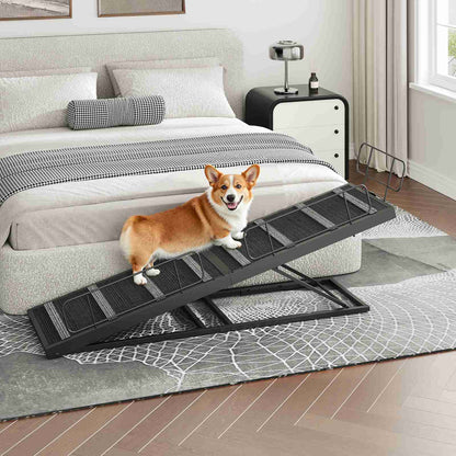 HOOBRO Adjustable Dog Ramp for Bed, 63" Length 4 Height Levels from 17.7 to 33 Inches, Foldable Pet Ramp