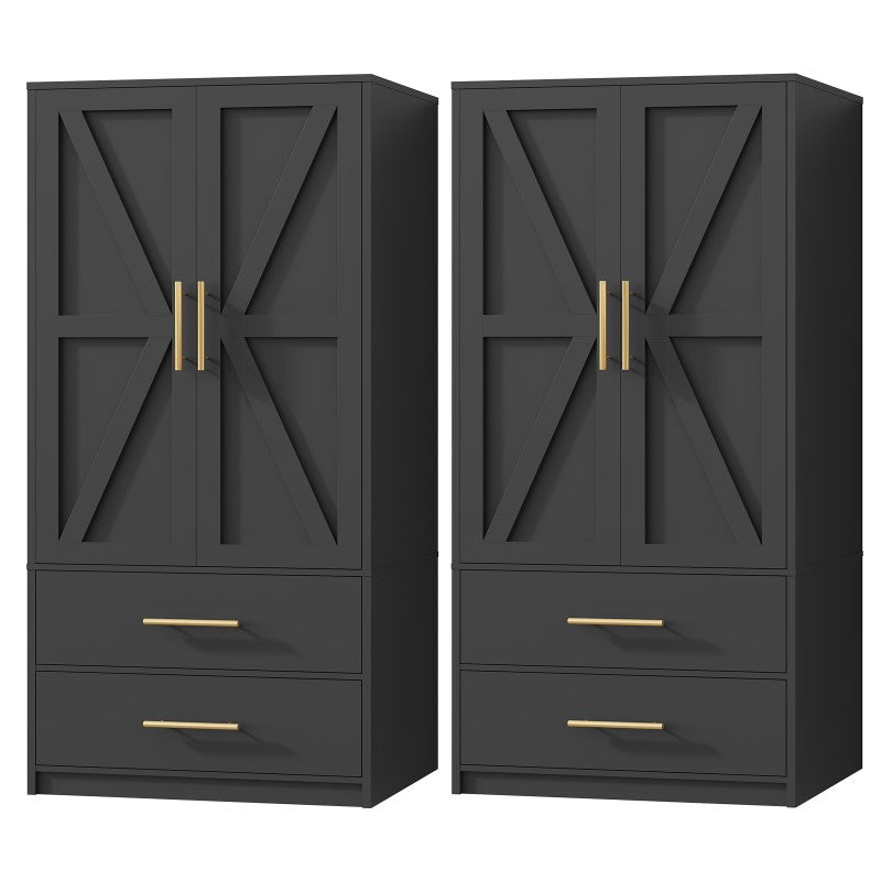 HOOBRO Armoire Wardrobe Closet, Wardrobe Closet with 2 Doors and 2 Drawers, Bedroom Armoire with Hanging Rod, Tall Armoire for Bedroom, Wooden Clothing Storage Cabinet