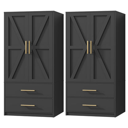 HOOBRO Armoire Wardrobe Closet, Wardrobe Closet with 2 Doors and 2 Drawers, Bedroom Armoire with Hanging Rod, Tall Armoire for Bedroom, Wooden Clothing Storage Cabinet