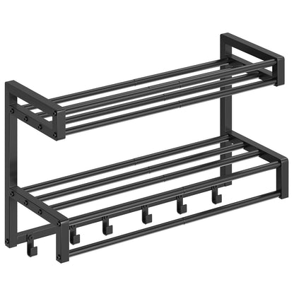 HOOBRO Wall Mounted 2-Tier Bathroom Towel Rack with Towel Bar and Hooks