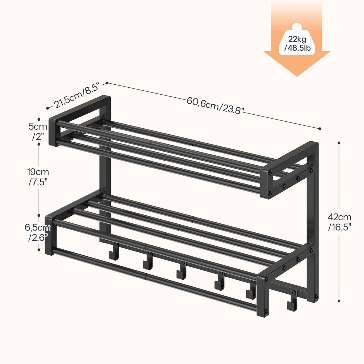 HOOBRO Wall Mounted 2-Tier Bathroom Towel Rack with Towel Bar and Hooks