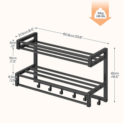 HOOBRO Wall Mounted 2-Tier Bathroom Towel Rack with Towel Bar and Hooks