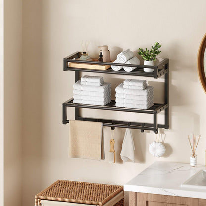 HOOBRO Wall Mounted 2-Tier Bathroom Towel Rack with Towel Bar and Hooks