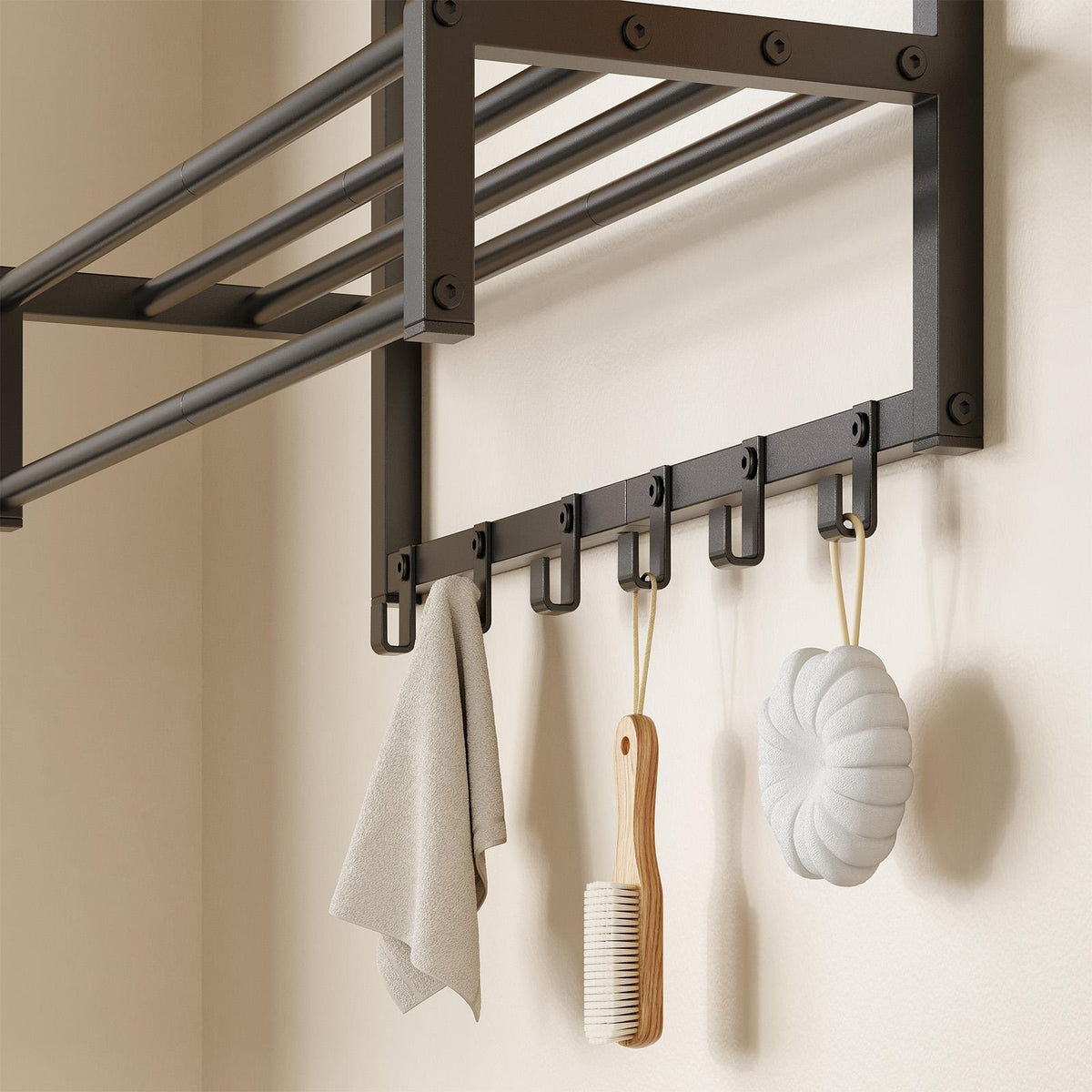 HOOBRO Wall Mounted 2-Tier Bathroom Towel Rack with Towel Bar and Hooks