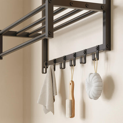 HOOBRO Wall Mounted 2-Tier Bathroom Towel Rack with Towel Bar and Hooks