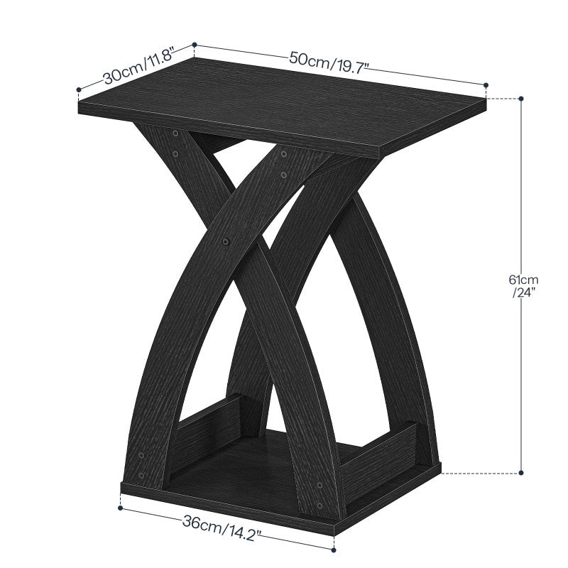 HOOBRO Narrow End Table, X-Design Narrow Side Table with Storage Shelf, Slim Night Stand Bedside Table for Small Space, Living Room, Bedroom