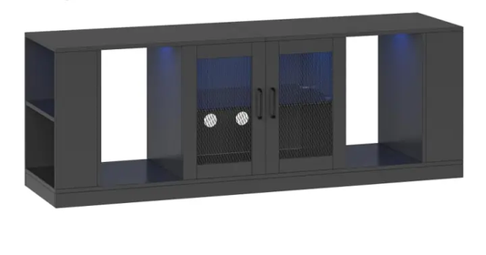 HOOBRO Farmhouse TV Stand for TVs Up to 70", Black TV Stand with LED Lights and Charging Station, 59'' Entertainment Center with  Adjustable Shelves, TV Media Console for Living Room