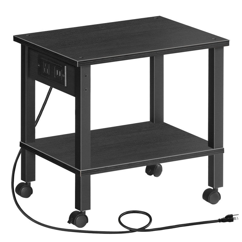 HOOBRO 2-Tier Printer Stand with Charging Station, Under Desk Printer Table, Printer Cart with Storage Shelves, Shelf for Small Spaces, for Home Office