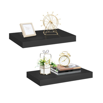 HOOBRO Floating Shelves, Wall Shelf Set of 2, Hanging Shelf with Invisible Brackets, for Bathroom, Bedroom, Toilet, Kitchen, Office, Living Room Decor