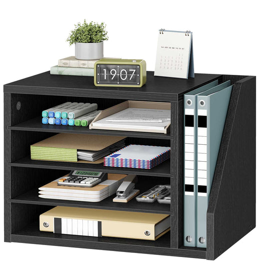 HOOBRO Desktop File Organizer with 4-Tier Paper Trays and Vertical Binder Holder