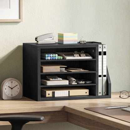 HOOBRO Desktop File Organizer with 4-Tier Paper Trays and Vertical Binder Holder
