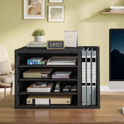 HOOBRO Desktop File Organizer with 4-Tier Paper Trays and Vertical Binder Holder