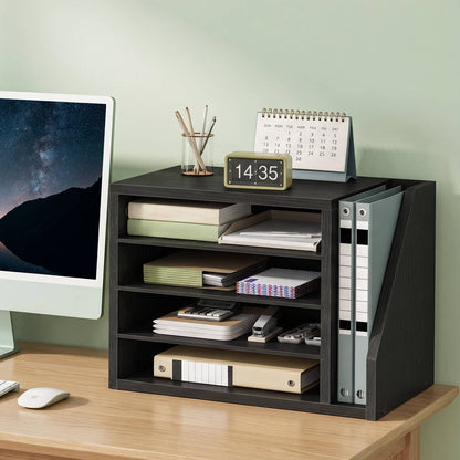 HOOBRO Desktop File Organizer with 4-Tier Paper Trays and Vertical Binder Holder