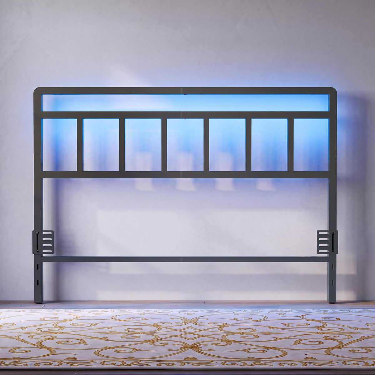 HOOBRO Modern Metal Headboard with LED Lights, Adjustable Bed Frame Headboard