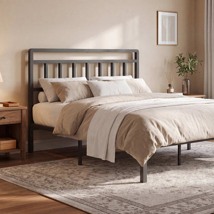 HOOBRO Modern Metal Headboard with LED Lights, Adjustable Bed Frame Headboard