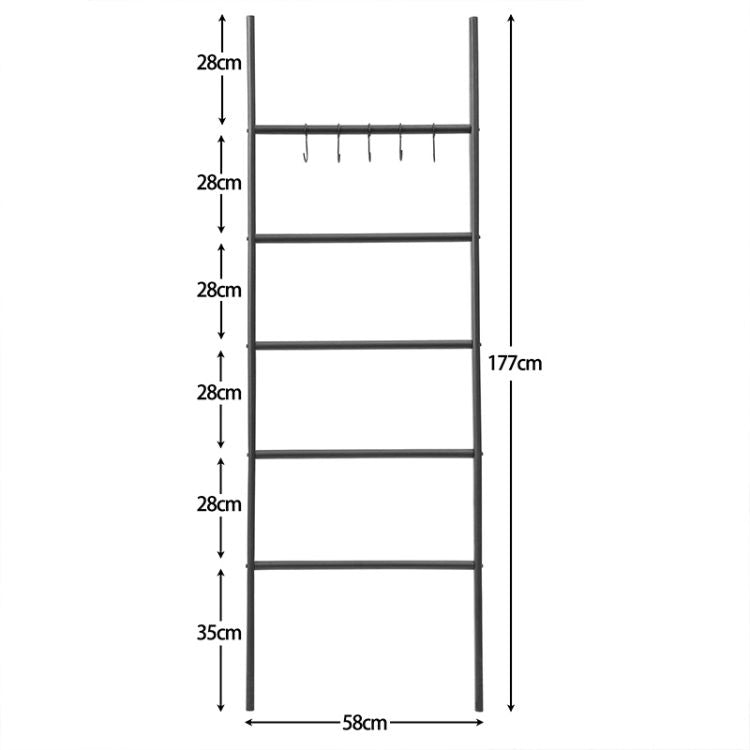 HOOBRO Blanket Ladder, Towel Rack, 5-Tier Ladder Shelf, Decorative Wall Leaning Ladder Rack, 5 Hooks, Blanket Holder, Display Rack for Bathroom