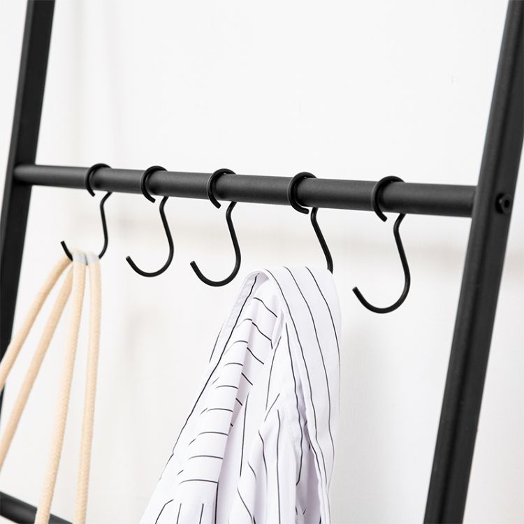 HOOBRO Blanket Ladder, Towel Rack, 5-Tier Ladder Shelf, Decorative Wall Leaning Ladder Rack, 5 Hooks, Blanket Holder, Display Rack for Bathroom