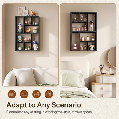 HOOBRO Wall Mounted 9-Compartment Display Shelf Wooden Perfume Organizer