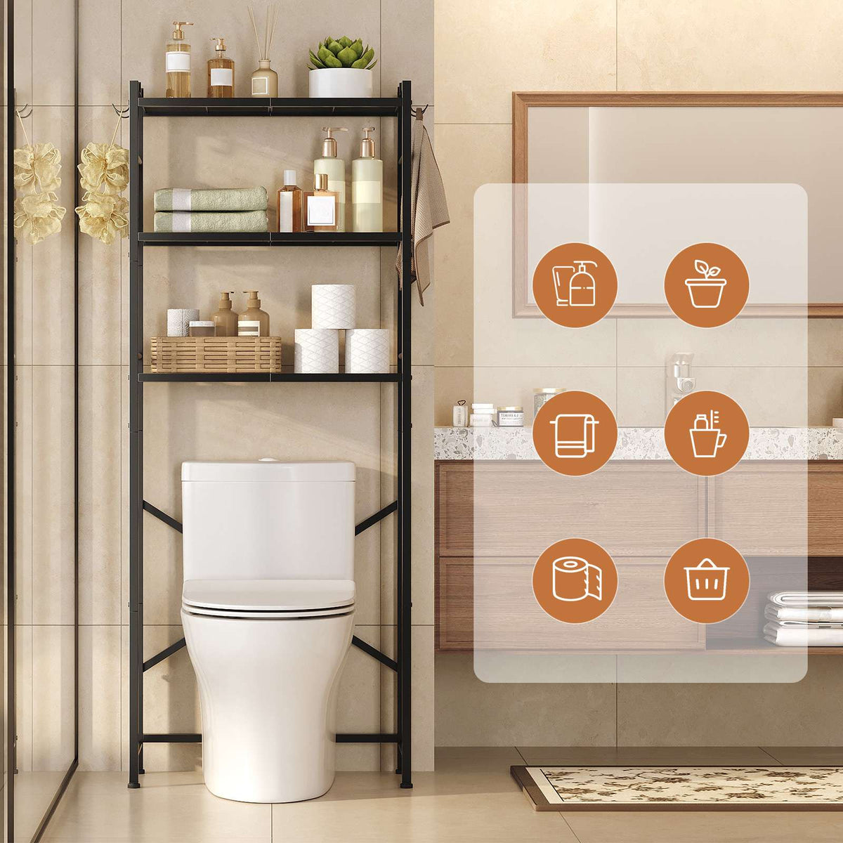 HOOBRO 3-Tier Over the Toilet Storage Rack, Bathroom Space Saver Organizer