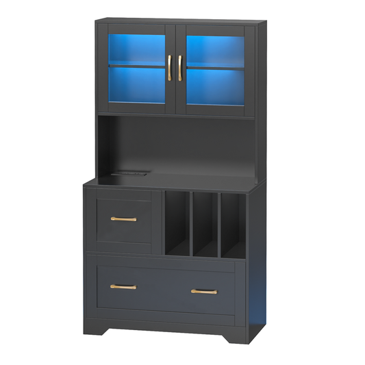﻿HOOBRO Vertical File Cabinet with Charging Station and LED Lights, 2 Drawer Filing Cabinet with File Holder Organizer, Fits Letter, Legal, A4 Size, Farmhouse Filing Cabinets for Home Office