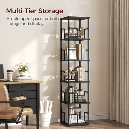 HOOBRO 5-Tier Rotating Bookshelf, Freestanding Corner Bookshelf, with Rails, for Living Room, Bedroom, Study, Black