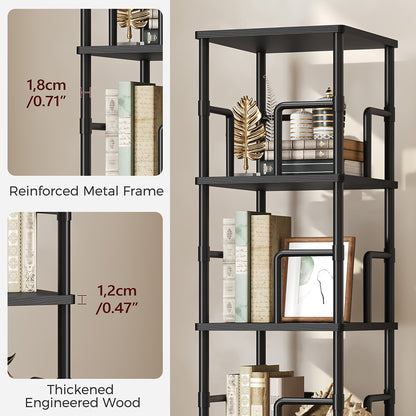 HOOBRO 5-Tier Rotating Bookshelf, Freestanding Corner Bookshelf, with Rails, for Living Room, Bedroom, Study, Black