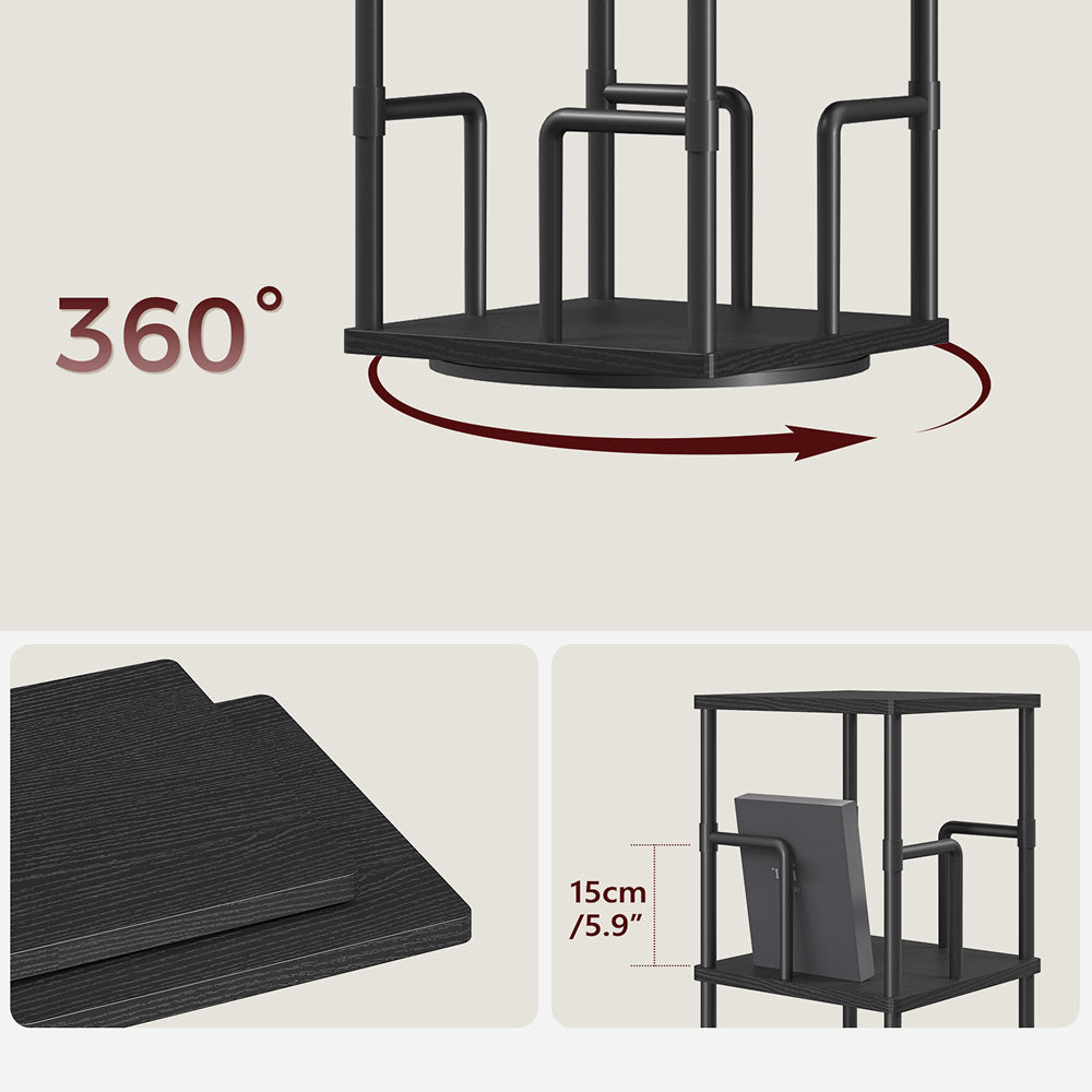 HOOBRO 5-Tier Rotating Bookshelf, Freestanding Corner Bookshelf, with Rails, for Living Room, Bedroom, Study, Black
