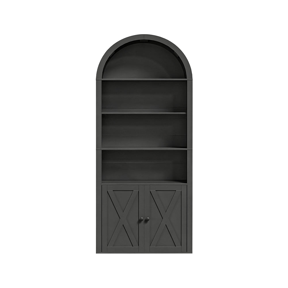 HOOBRO Arched 6-Tier Bookshelf with Cabinet Doors,Bookcase with Adjustable Shelves,for Living Room and Study, Black