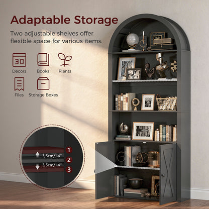 HOOBRO Arched 6-Tier Bookshelf with Cabinet Doors,Bookcase with Adjustable Shelves,for Living Room and Study, Black