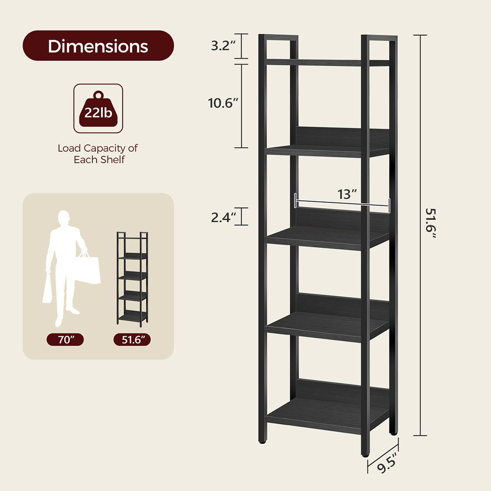 HOOBRO Bookshelf, 5-Tier Bookcase, Standing Book Shelf for Small Space, Storage Shelf Organizer