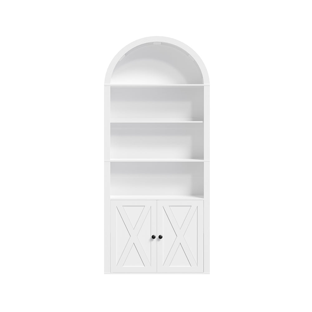 HOOBRO Arched 6-Tier Bookshelf with Cabinet Doors,Bookcase with Adjustable Shelves,for Living Room and Study, White
