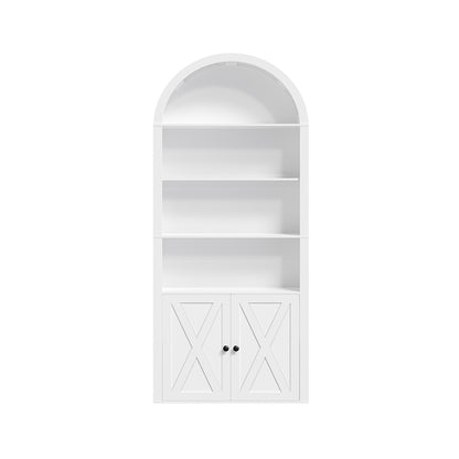 HOOBRO Arched 6-Tier Bookshelf with Cabinet Doors,Bookcase with Adjustable Shelves,for Living Room and Study, White