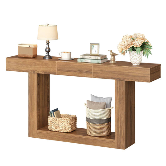 HOOBRO 63 Inch Extendable Farmhouse Console Table with Storage, Entryway Sofa Table