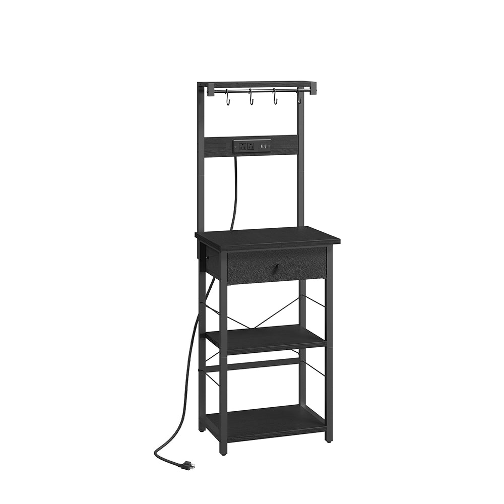 HOOBRO Bakers Rack with Drawer,with Power Outlet, Kitchen Storage Shelf Rack 4 Tiers, for Kitchen, Dining Room, Black