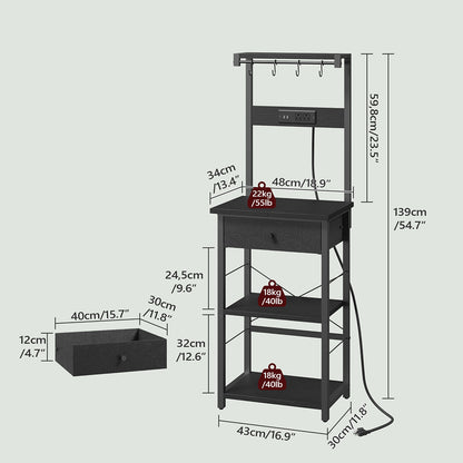 HOOBRO Bakers Rack with Drawer,with Power Outlet, Kitchen Storage Shelf Rack 4 Tiers, for Kitchen, Dining Room, Black