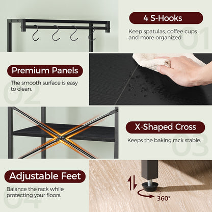 HOOBRO Bakers Rack with Drawer,with Power Outlet, Kitchen Storage Shelf Rack 4 Tiers, for Kitchen, Dining Room, Black