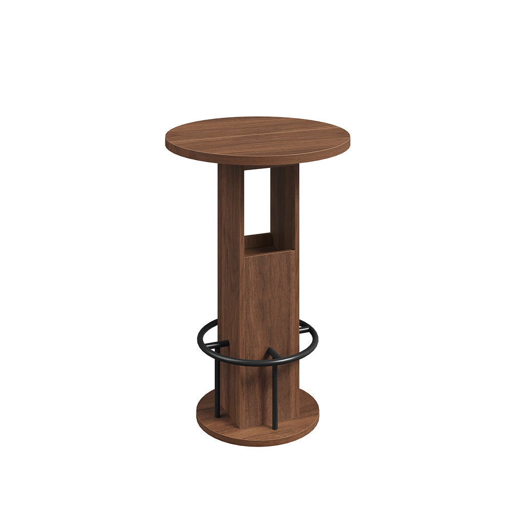 HOOBRO Round Bar Table, 35.6" H Bistro Pub Table with Footrest