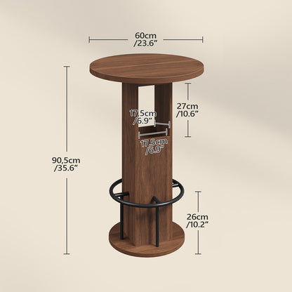 HOOBRO Round Bar Table, 35.6" H Bistro Pub Table with Footrest