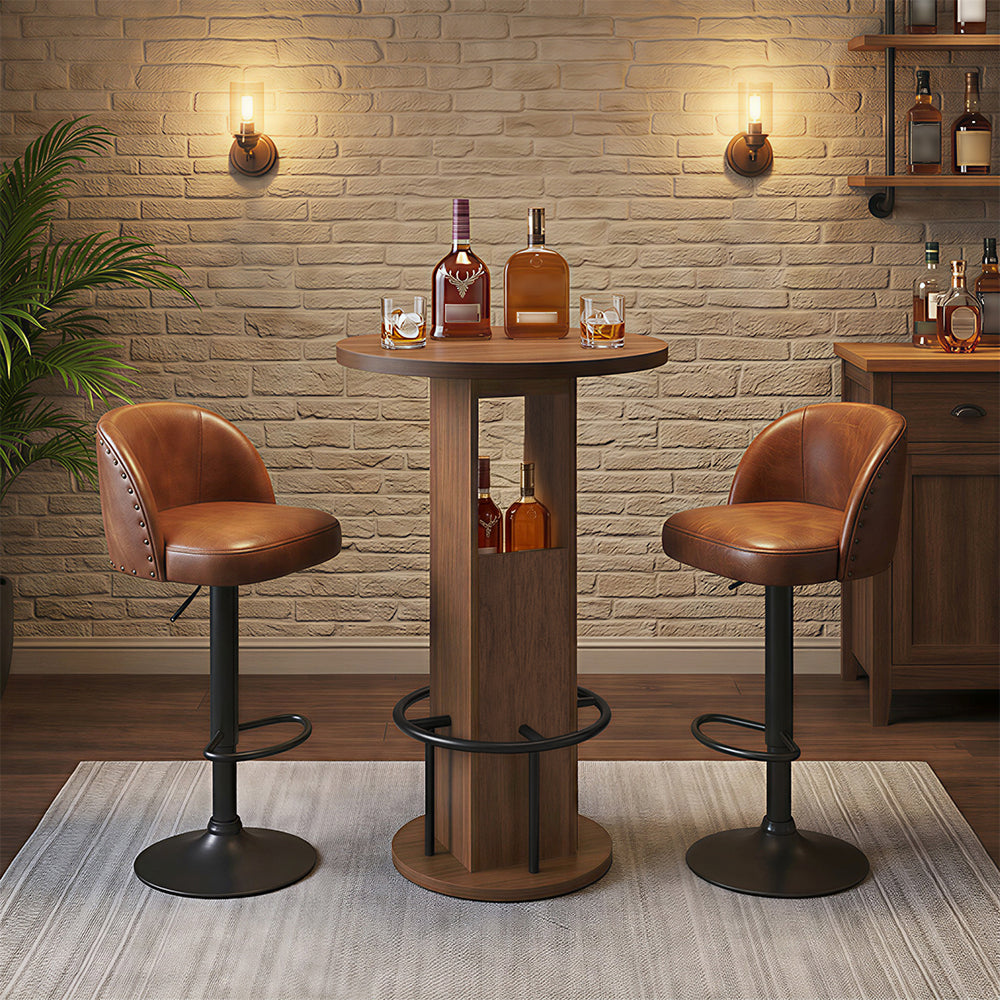 HOOBRO Round Bar Table, 35.6" H Bistro Pub Table with Footrest